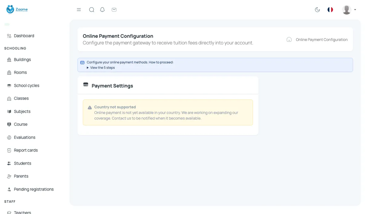 Online payment configuration.